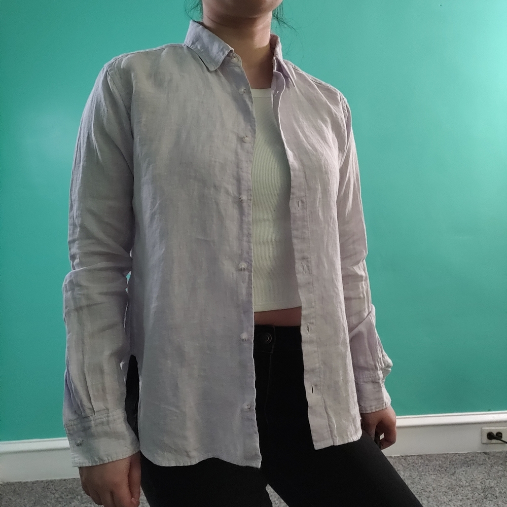 Uniqlo 100% Linen Light Purple Button-Up Shirt
